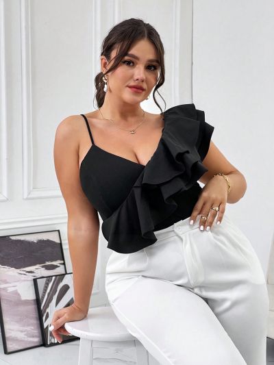 SHEIN Privé Plus Size Layered Ruffle Trimmed Sleeveless Cami Top