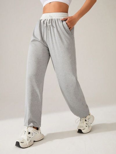 SHEIN Daily&Casual Women's Color-Block High Waist Slant Pocket Sport Pants