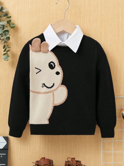 SHEIN Young Boy Cartoon Pattern Sweater Without Shirt