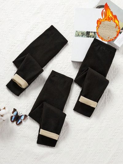 SHEIN Young Girl Double-Sided Coral Fleece Thermal Leggings