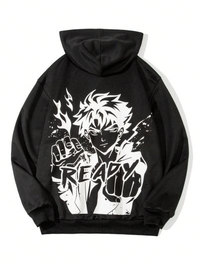 SHEIN Male Teenagers Casual And Comfortable Anime Character Pattern Hooded Sweatshirt