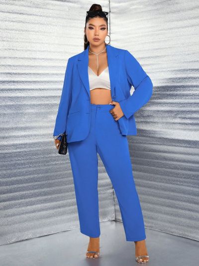 SHEIN Privé Plus Lapel Neck Blazer & Pants