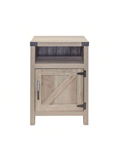 Farmhouse Nightstand,End Table with Barn Door and Shelf, Rustic Oak Nightstand, Modern Bed Side Table for Bedroom,Living Room(Rustic Oak,22.05" H)
