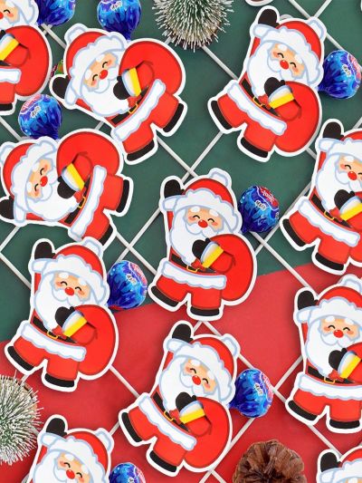 100pcs Christmas Santa Claus Lollipop Shaped Decorative Card