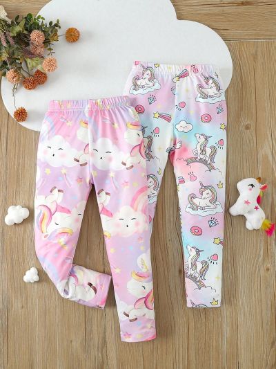 Little Girls' Cartoon Unicorn Print Elastic Waist Leggings