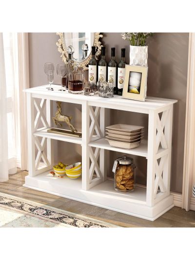 Console Table with 3-Tier Open Storage Spaces and "X" Legs, Narrow Sofa Entry Table for Living Room, Entryway and Hallway