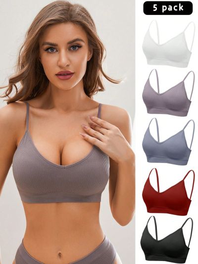 Women's Solid Color Ribbed Underwear (Pack Of 5)