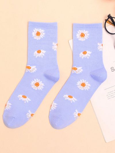 Tartagain Fashionable Jacquard Daisy Ornaments Mid-calf Socks