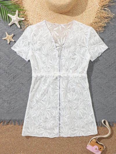 Girls' Kimono Style Cardigan With Drawstring Waist