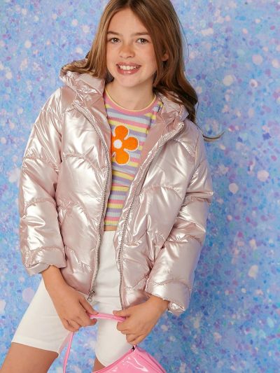 Tween Girls Coated Long Sleeve Hooded Jacket