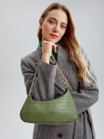 MOTF PREMIUM CHAIN DETAIL CROCODILE EMBOSSED BAGUETTE BAG