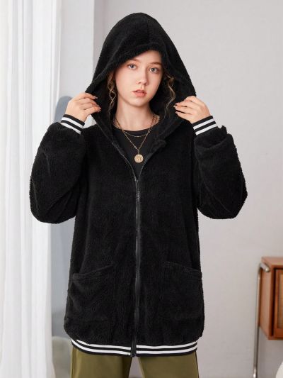 Teen Girls' Casual Urban Style Warm Fleece Hooded Coat