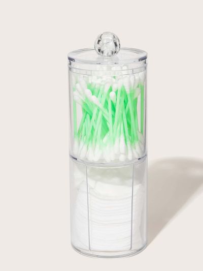 1pc Plastic Swab Holder Dispenser, Round Facial Pads Storage Organization