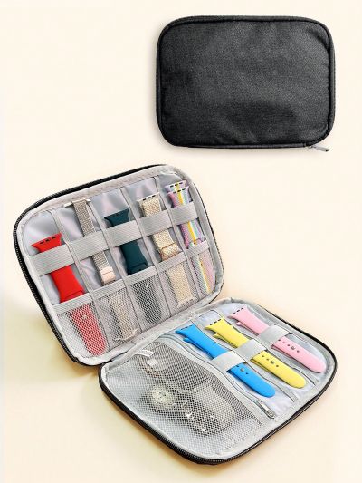 1pc Solid Color Watch Strap Storage Bag Compatible With Apple Watch Band And Face, Data Cable Organizer Pouch