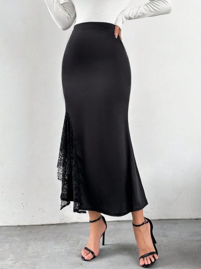 SHEIN Privé Lace Patchwork Half Skirt