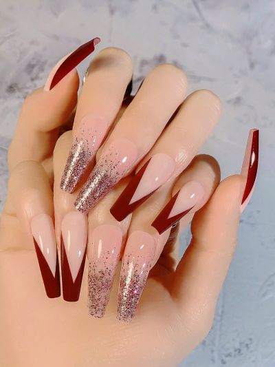 24pcs Glitter Fake Nail & 1sheet Tape & 1pc Nail File