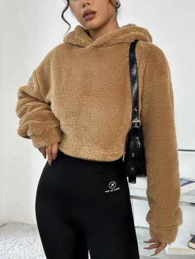 Women's Plush Hooded Short Sweatshirt
