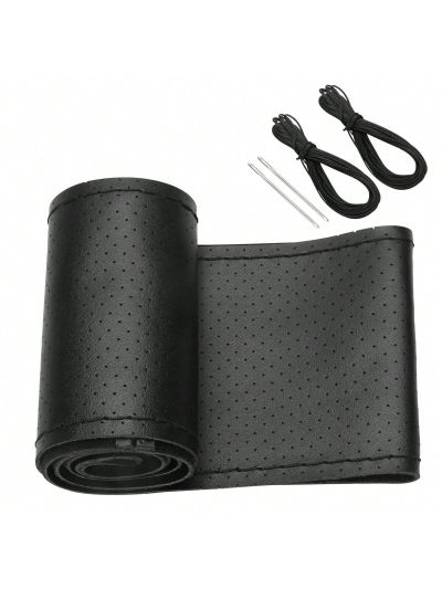 Car Steering Wheel Cover Anti-slip Hand Sewing DIY Leather Protective Cover with Needle Thread Accessories Universal 15 inch Wheel Cover for Car Truck Accessories