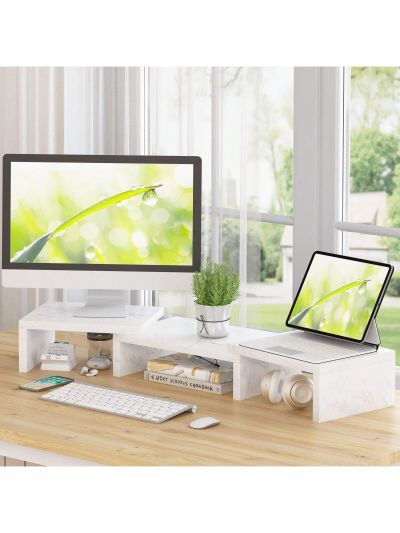 SUPERJARE Dual Monitor Stand Riser, Adjustable Length and Angle Screen Stand, for Laptop Computer/TV/PC/Printer