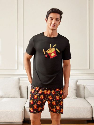 Men's Cartoon French Fries Printed Homewear Set
