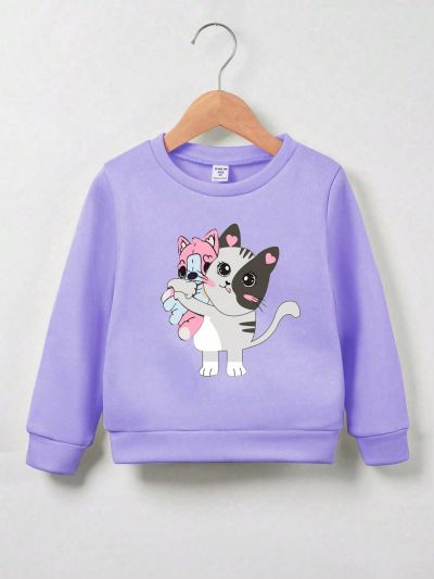 SHEIN Kids QTFun Young Girl Cartoon Print Fleece Sweatshirt