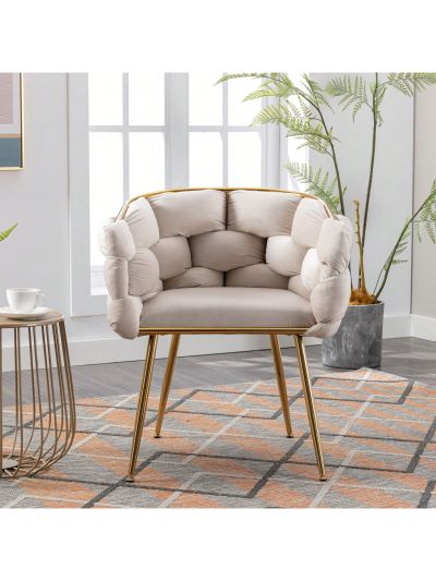 OSQI Modern Simple Leisure Velvet Single Sofa Chair Bedroom Lazy Person Household Dresser Stool Manicure Table Back Chair Beige