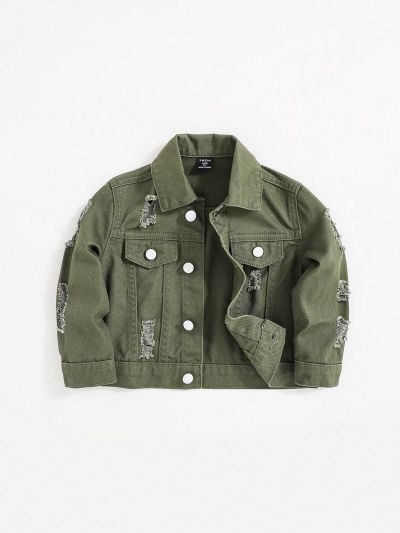 SHEIN Baby Boys' Distressed Ripped Flap Detail Denim Jacket