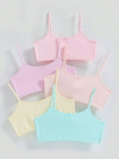 Tween Girl 5pcs Solid Bow Front Bra