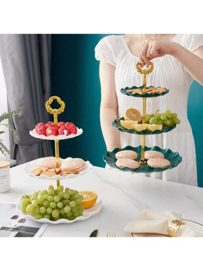 1pc Cake & Fruit Stand With Wavy Edge Design, Available In Multiple Colors, Perfect For Home/hotel/dessert & Cake Shop/weddings/holiday Display/candy & Pastry Display At Reception Counters