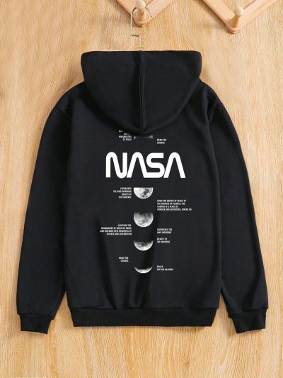 Tween Boys Letter Moon Print Hooded Sweatshirt