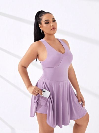 SHEIN Golf Casual Plus Solid Racerback Sports Dress With Phone Pocket