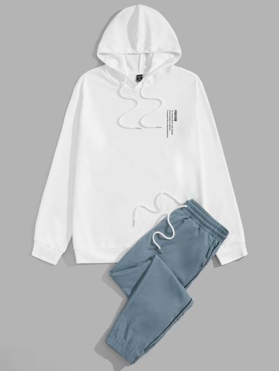 Manfinity Men Slogan Graphic Hoodie & Drawstring Waist Pants