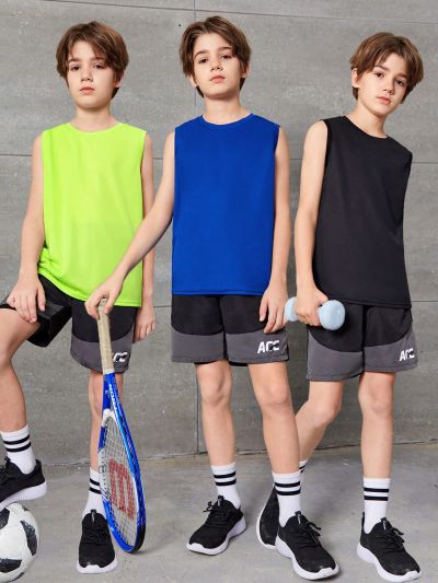 SHEIN Teen Boys' Loose Fit Knit Round Neck Sportswear Three-Piece Set