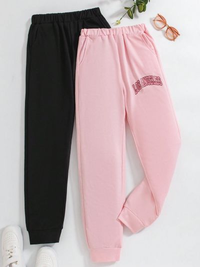 SHEIN Kids SUNSHNE High-End Fashion Tween Girl Printed Two-Tone Sport Pants