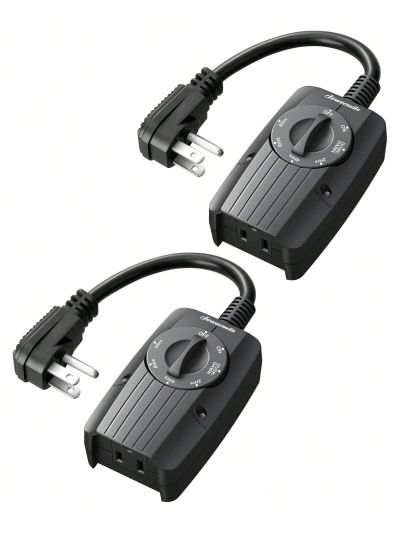 DEWENWILS Outdoor Light Timer Dusk to Dawn for Halloween, Weatherproof, Plug in Timer for Garden Holiday String Light, 10A, UL Listed, 2 Pack