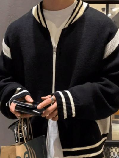 Manfinity Hypemode Men's Color Blocking Cardigan With Preppy Style