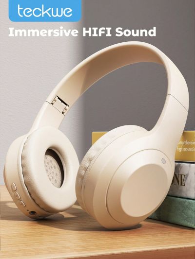 Teckwe Wireless Headset,Adjustable Width & High-Definition Call Quality,Foldable Large Ear Cover, Hifi Heavy Bass And Long Battery Life For Office School Compatible With Android  IPhone And Laptops
