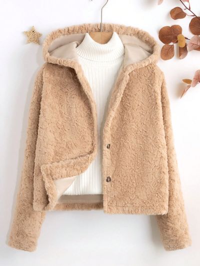 Teenage Girls' Hooded Winter Jacket With Fleece Lining