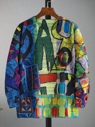 Manfinity Men's Loose Fit Casual Sweater With Color Block Design And Round Neckline