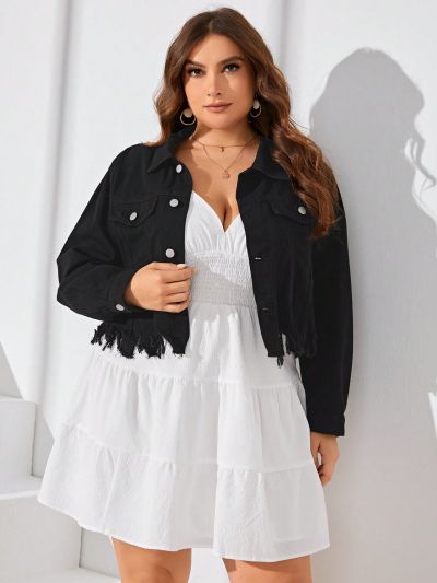 SHEIN LUNE Women's Plus Size Solid Color Denim Jacket