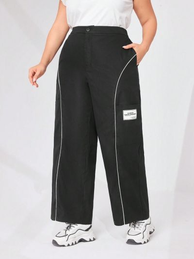 SHEIN Mulvari Plus Size Women'S Alphabet Plaid Straight Leg Suit Pants