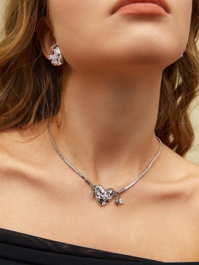 SHEIN ICON Fashionable Alloy Heart Shape Jewelry Set