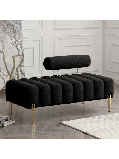 Channel Bench for Bedroom End of Bed, 53" Upholstered Sherpa Fabric Ottoman Bench for Bedroom, Window Bench Love Seat with Gold Metal Legs