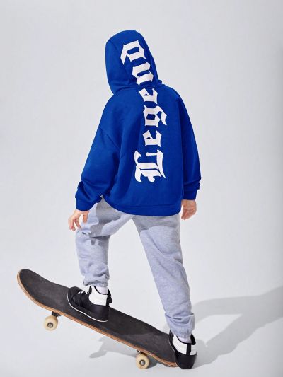 SHEIN Tween Boys' Casual Loose Fit Letter Print Hoodie