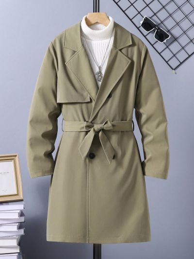 SHEIN Big Boy's Belted Double-Breasted Windbreaker Jacket