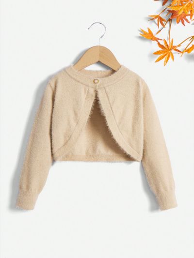 SHEIN Girls' Casual Long Sleeve Round Neck Cardigan