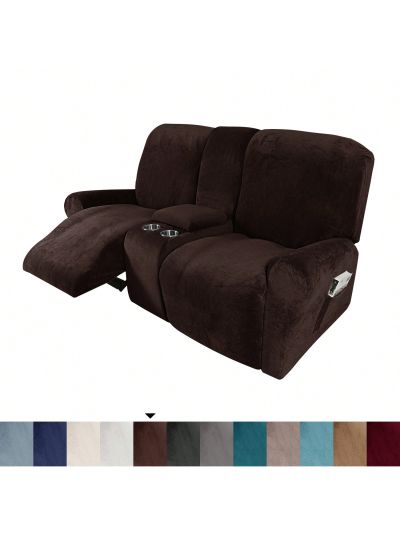 2 Seater Recline Chair Sofa Cover Velvet Stretch Recliner Loveseat Sofa Cover with Center Console Sofa Slipcover