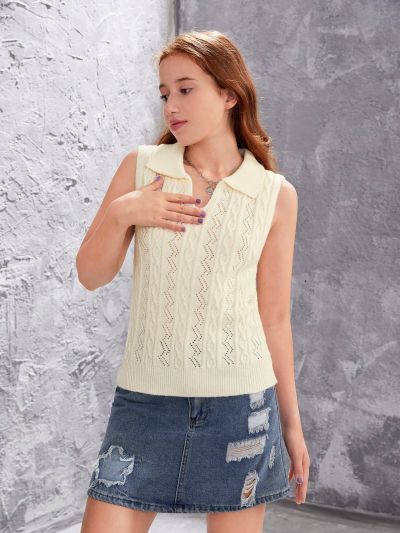 Teen Girls' V-Neck Sleeveless Knit Top