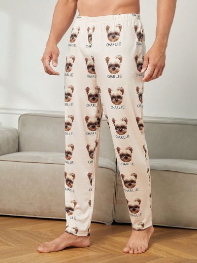 Men'S Letter & Puppy Print Home Wear Pants