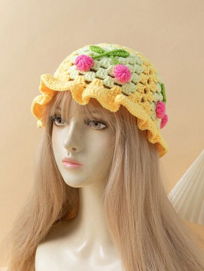 Handmade Knitted Cherry Bucket Hat